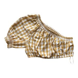 WHO WHAT WEAR Womens One Shoulder Gingham Crop Top Size XL